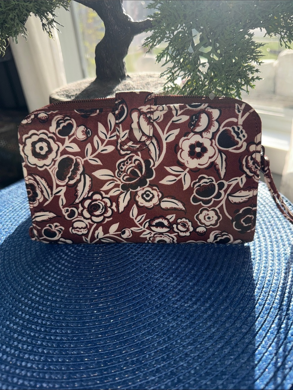 Vera Bradley Brown Floral Tab Zip Travel Wallet